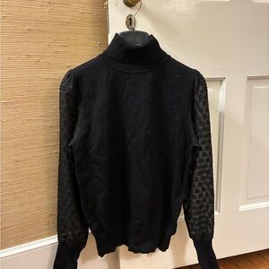 THML Black Turtleneck Sweater with Textured Sleeves